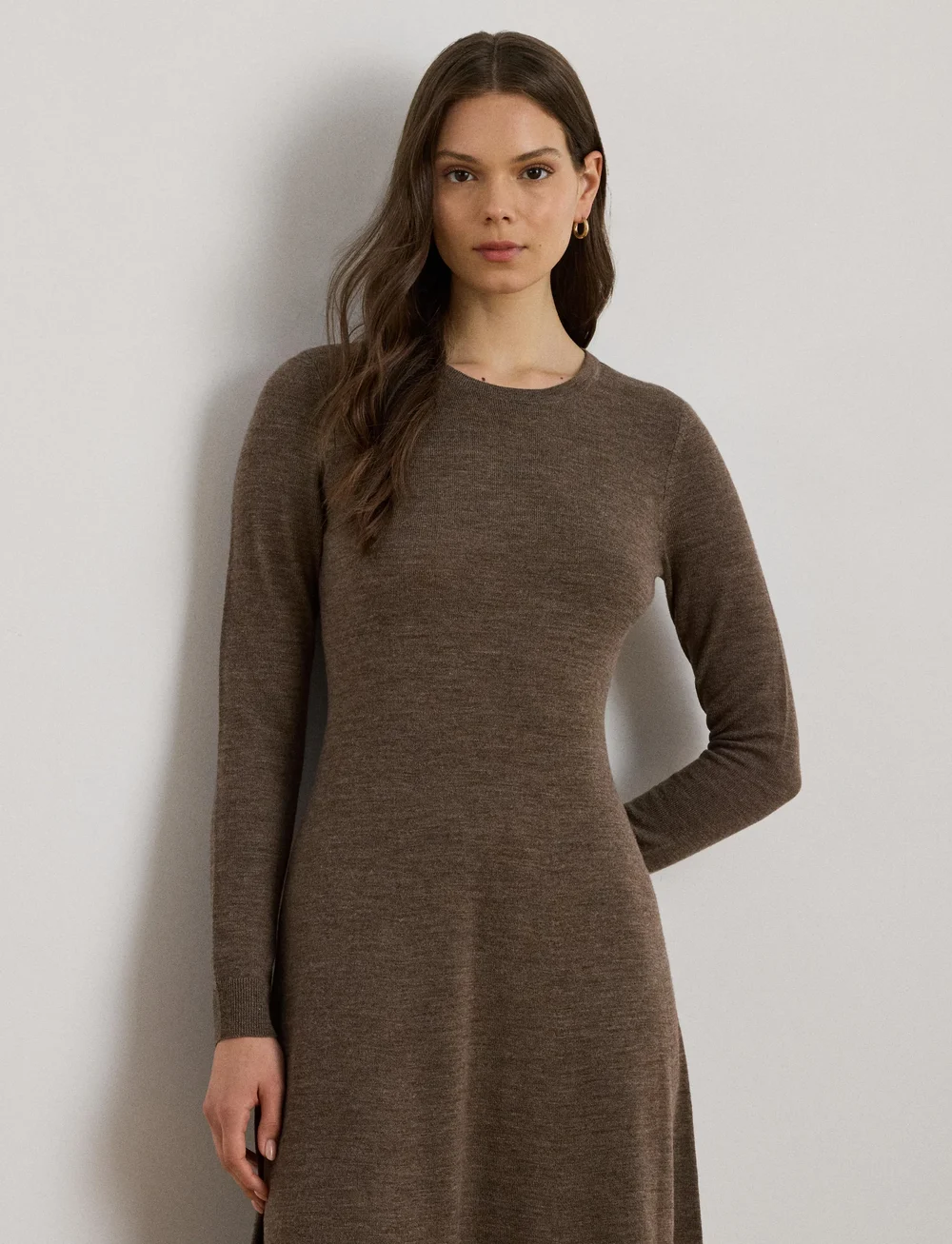 Lauren Ralph Lauren - MERINO-SWEATER DRESS - strikkjoler - taupe brown heath - 0