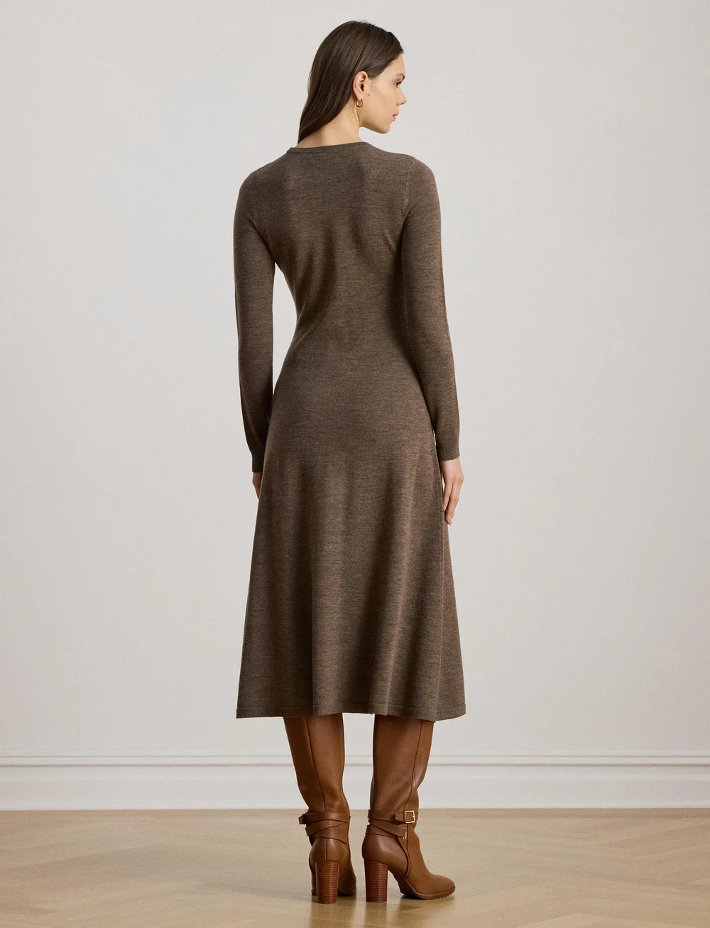 Lauren Ralph Lauren - MERINO-SWEATER DRESS - strikkjoler - taupe brown heath - 2