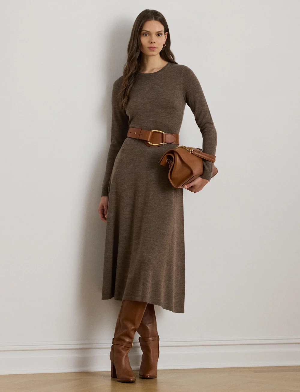 Lauren Ralph Lauren - MERINO-SWEATER DRESS - strikkjoler - taupe brown heath - 3
