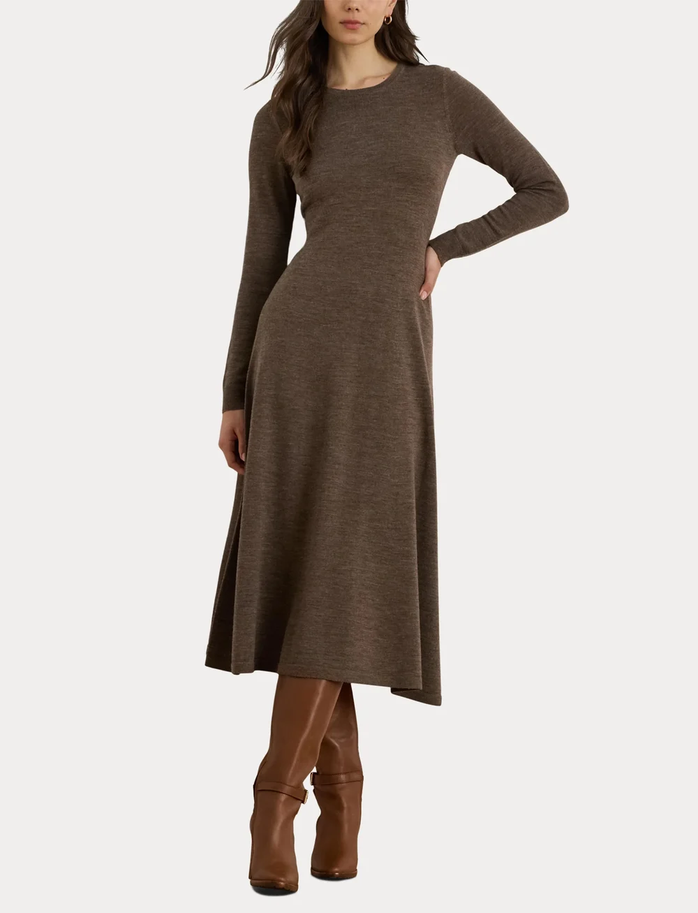Lauren Ralph Lauren - MERINO-SWEATER DRESS - strikkjoler - taupe brown heath - 4