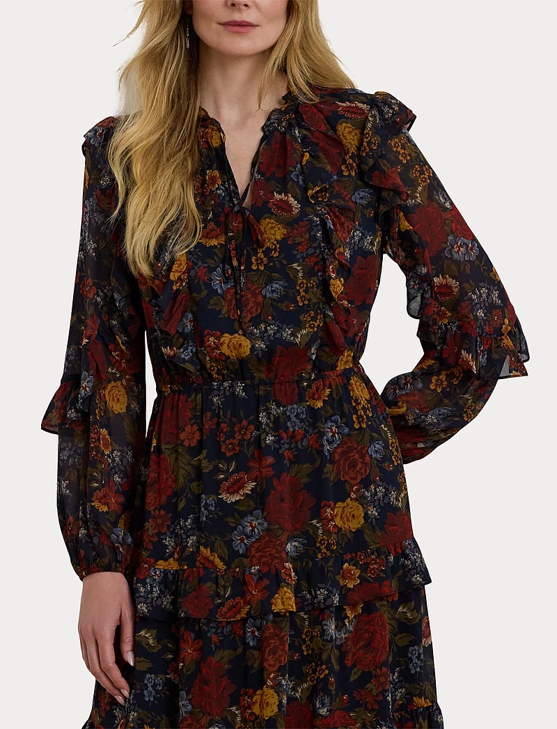 Lauren Ralph Lauren - Floral Crinkle Georgette Tiered Dress - cocktailkleider - navy multi - 5