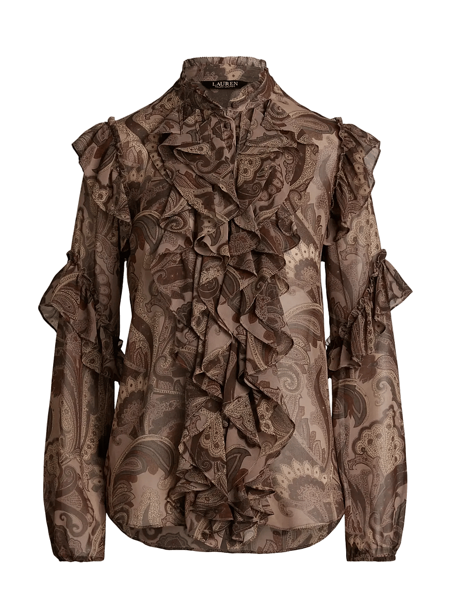 Lauren Ralph Lauren - Paisley Ruffle-Trim Chiffon Blouse - blouses à manches longues - taupe multi - 1