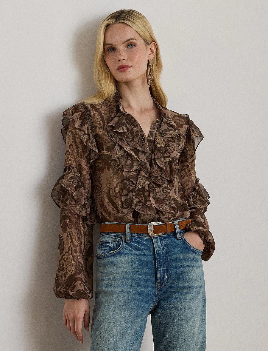 Lauren Ralph Lauren - Paisley Ruffle-Trim Chiffon Blouse - blouses à manches longues - taupe multi - 3