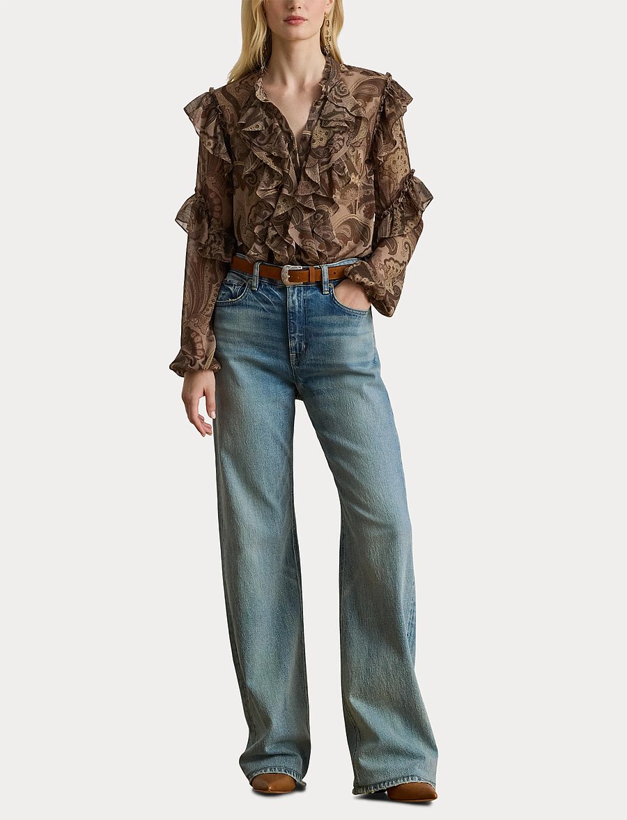 Lauren Ralph Lauren - Paisley Ruffle-Trim Chiffon Blouse - blouses à manches longues - taupe multi - 4