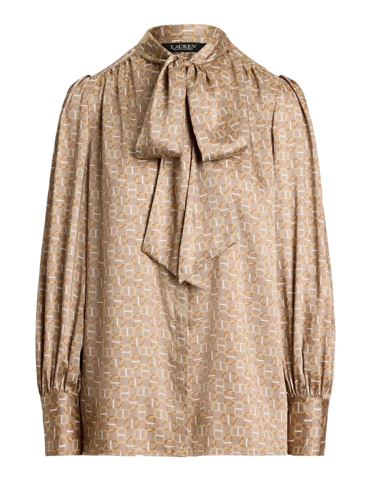 Lauren Ralph Lauren - Geo-Print Twill Tie-Neck Blouse - taupe multi - 1