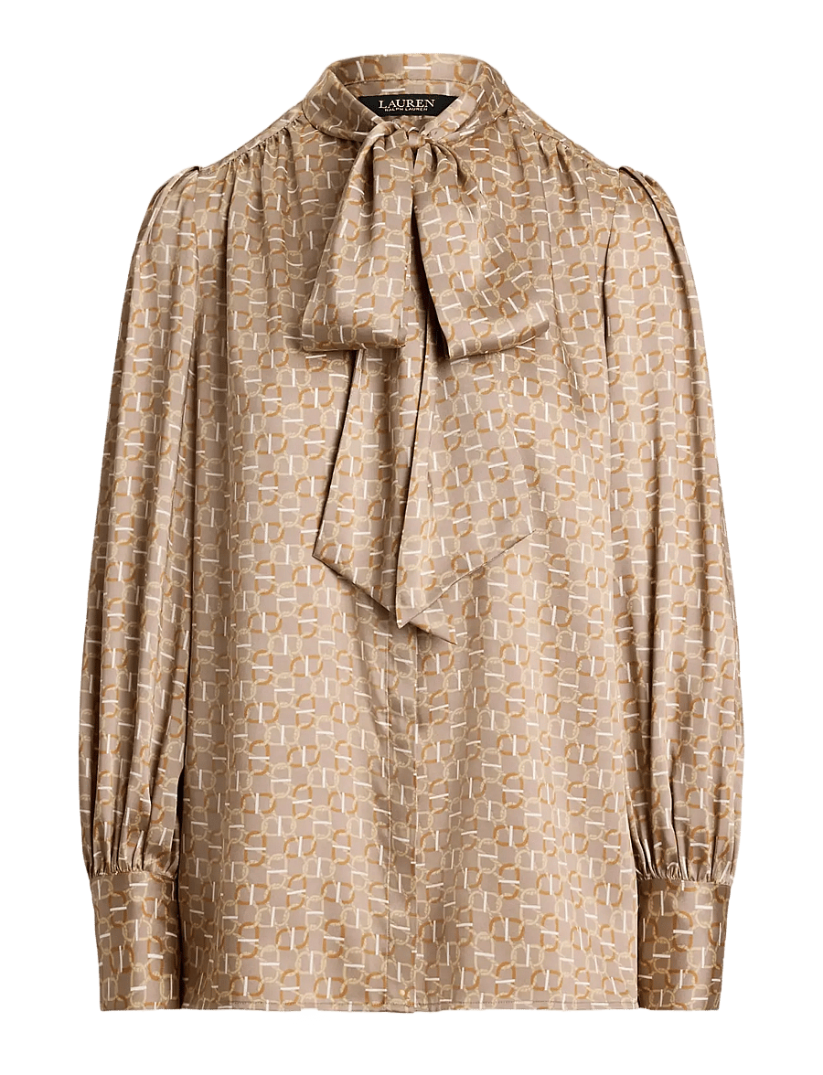 Lauren Ralph Lauren - Geo-Print Twill Tie-Neck Blouse - taupe multi - 1