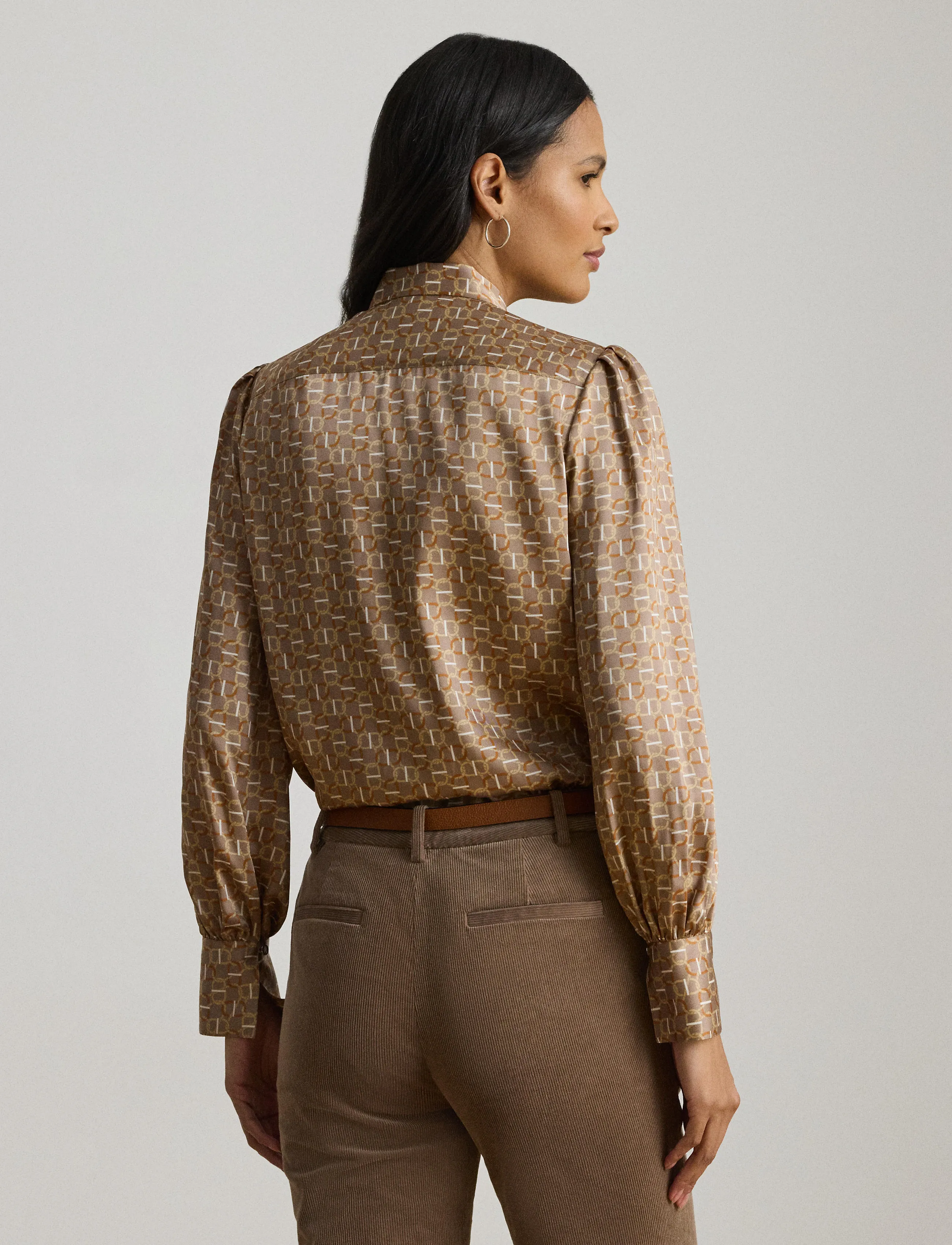 Lauren Ralph Lauren - Geo-Print Twill Tie-Neck Blouse - taupe multi - 2