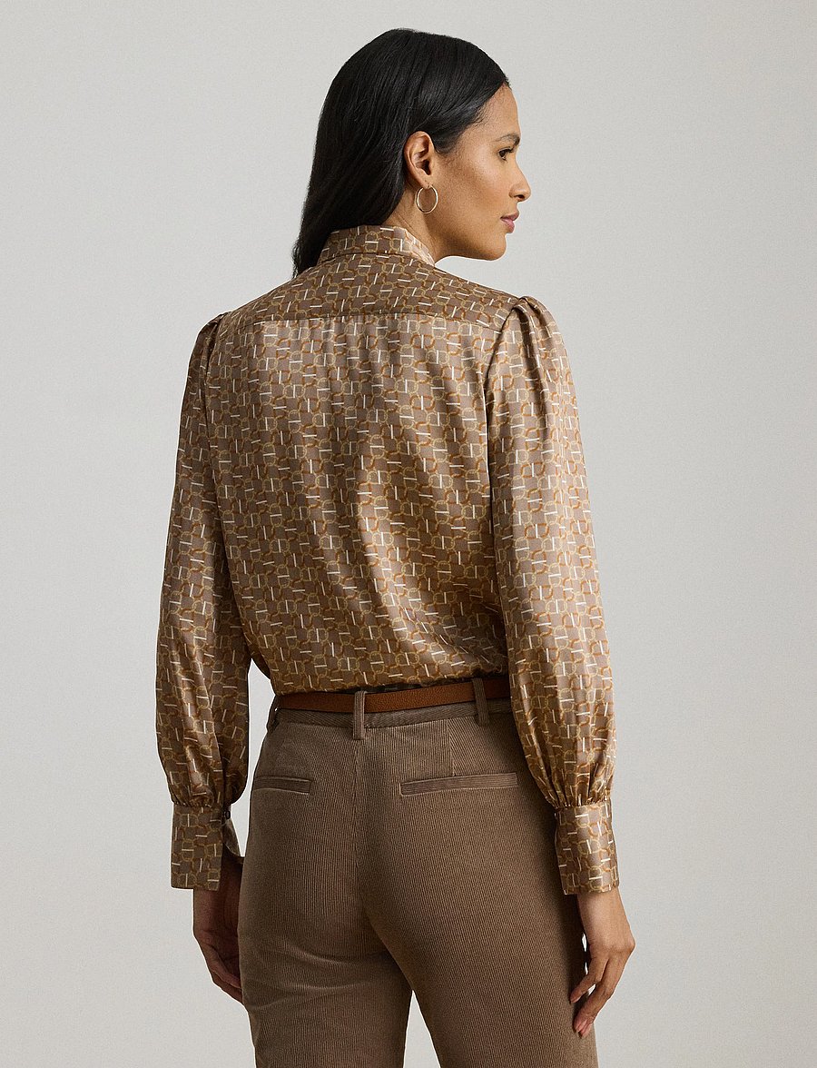 Lauren Ralph Lauren - Geo-Print Twill Tie-Neck Blouse - taupe multi - 2