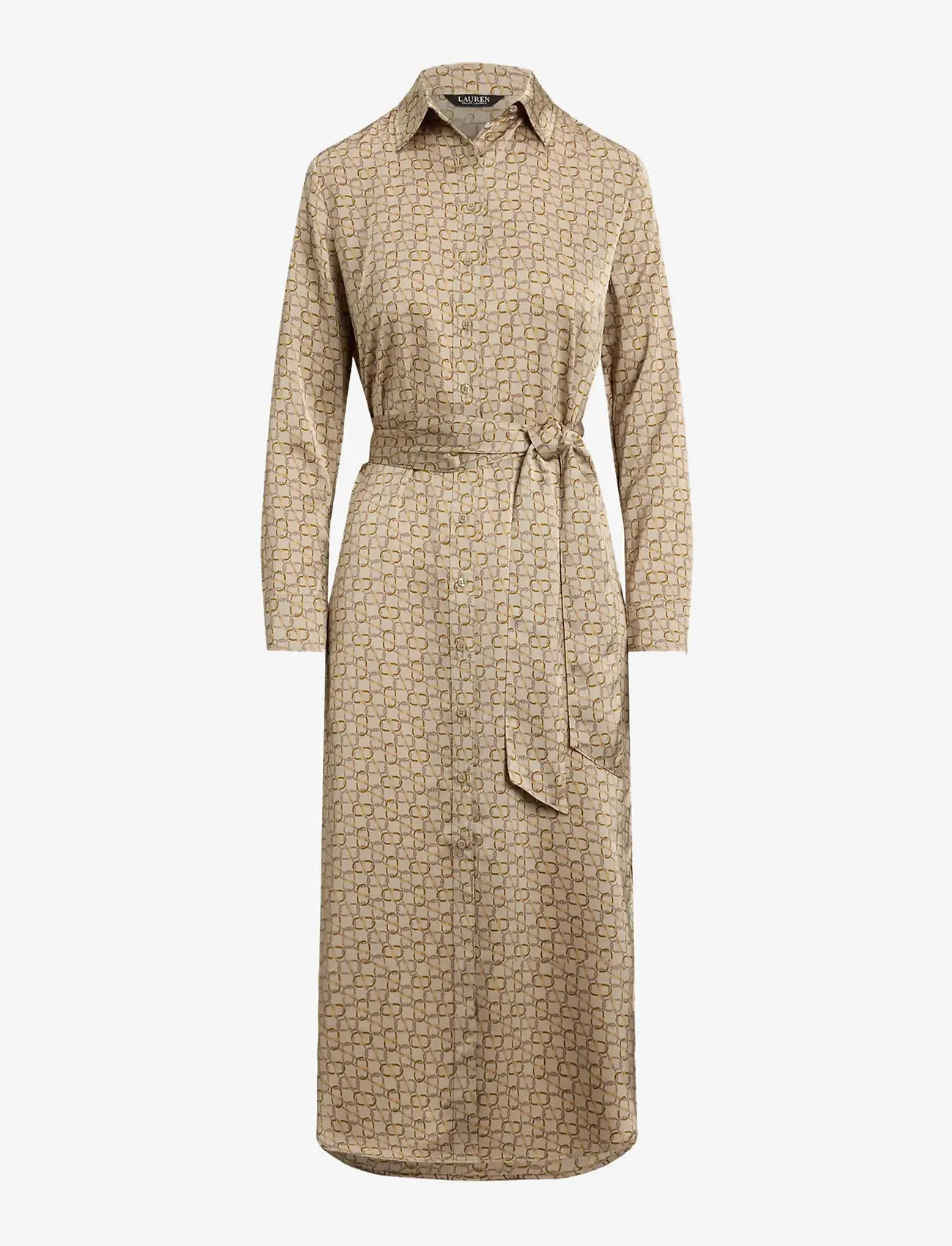 Lauren Ralph Lauren - Geo-Print Satin Charmeuse Shirtdress - beige multi - 1
