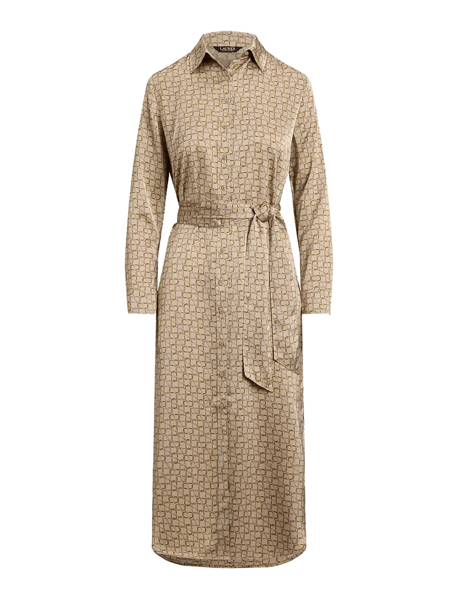 Lauren Ralph Lauren - Geo-Print Satin Charmeuse Shirtdress - beige multi - 1