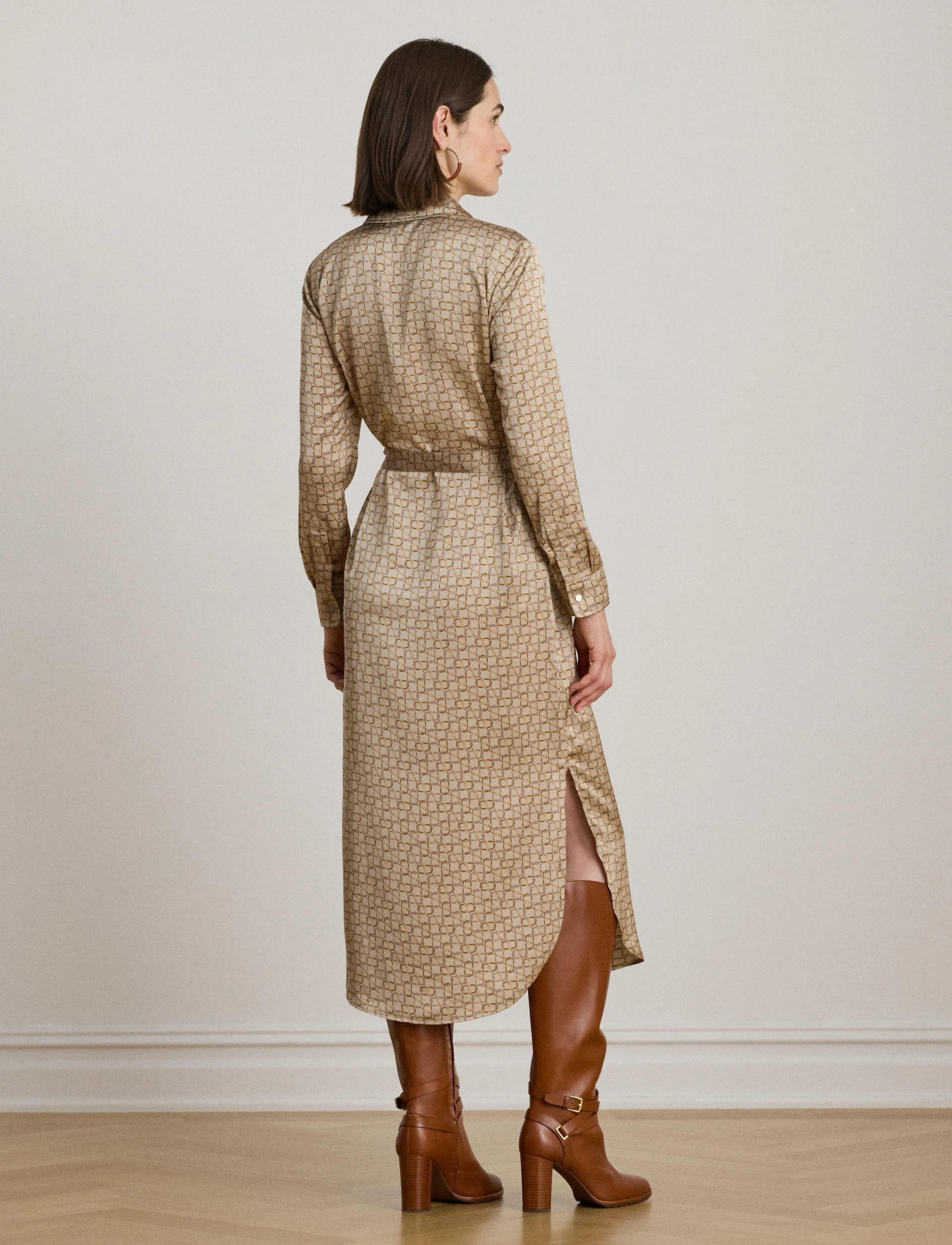 Lauren Ralph Lauren - Geo-Print Satin Charmeuse Shirtdress - beige multi - 2