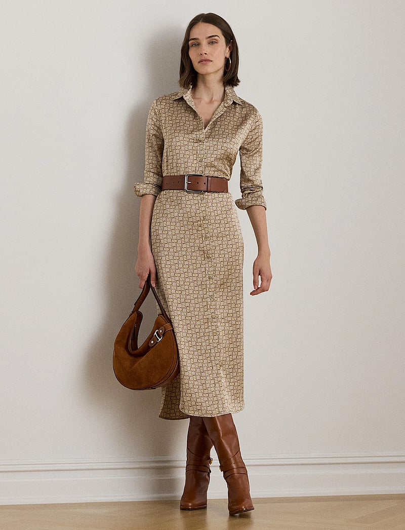 Lauren Ralph Lauren - Geo-Print Satin Charmeuse Shirtdress - beige multi - 3