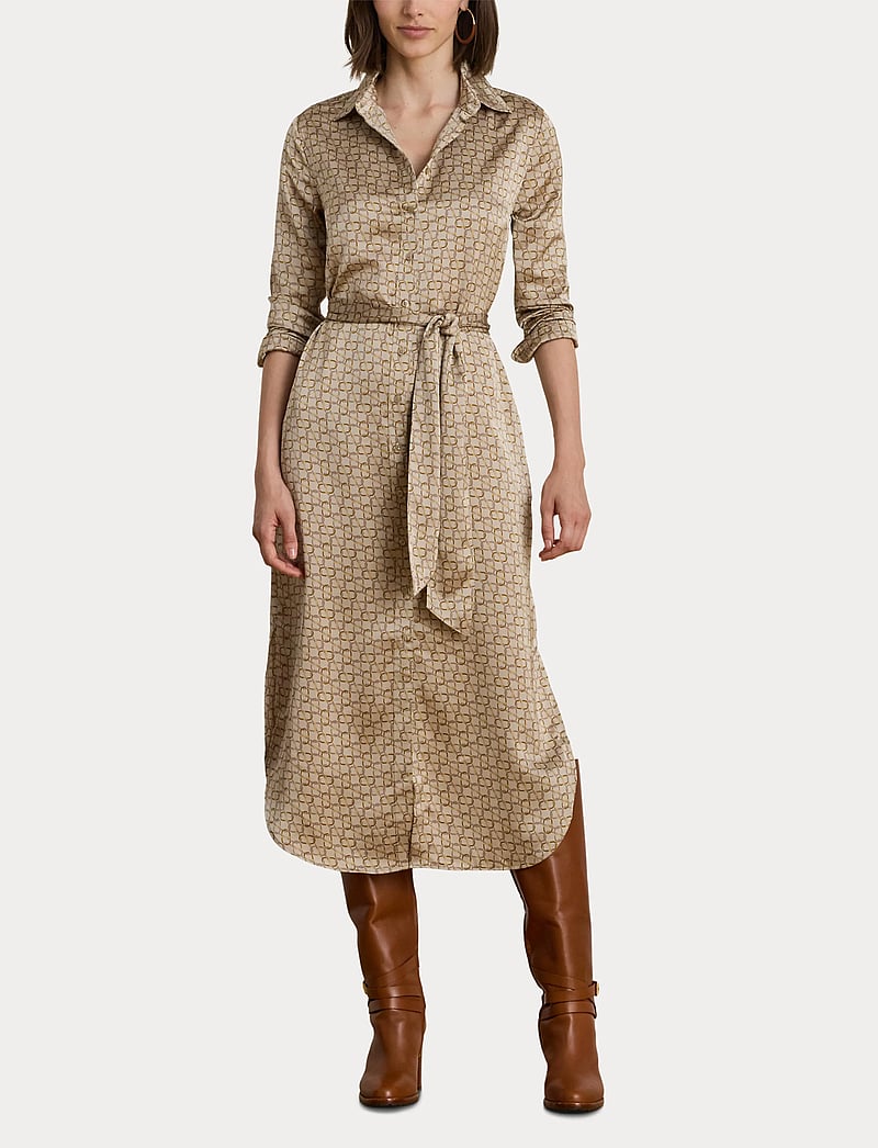Lauren Ralph Lauren - Geo-Print Satin Charmeuse Shirtdress - beige multi - 4