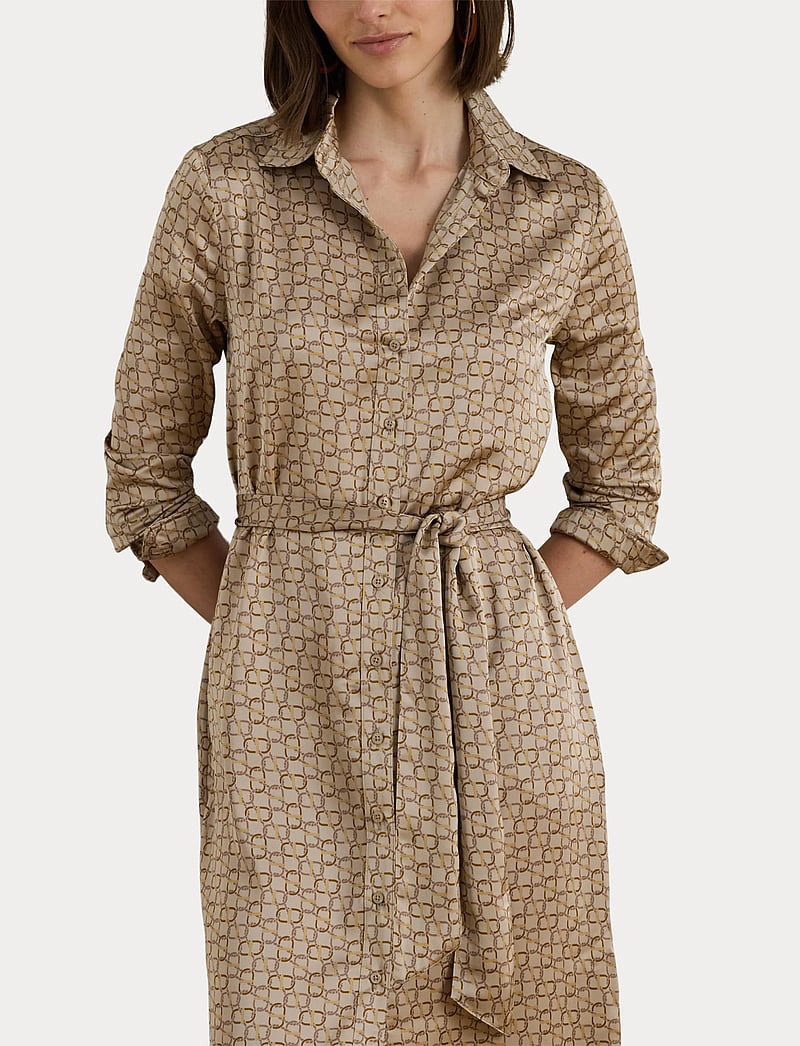 Lauren Ralph Lauren - Geo-Print Satin Charmeuse Shirtdress - beige multi - 5