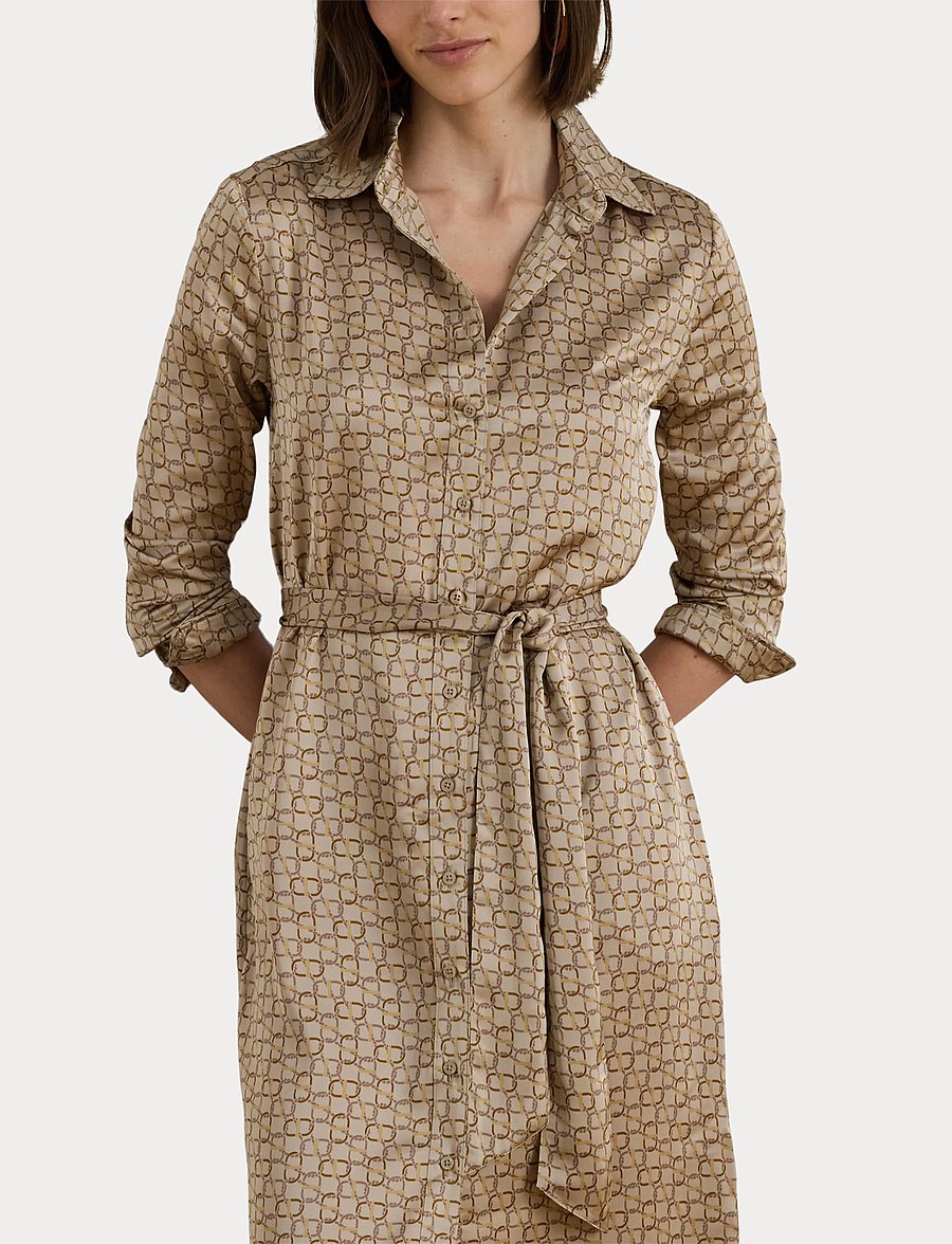 Lauren Ralph Lauren - Geo-Print Satin Charmeuse Shirtdress - beige multi - 5