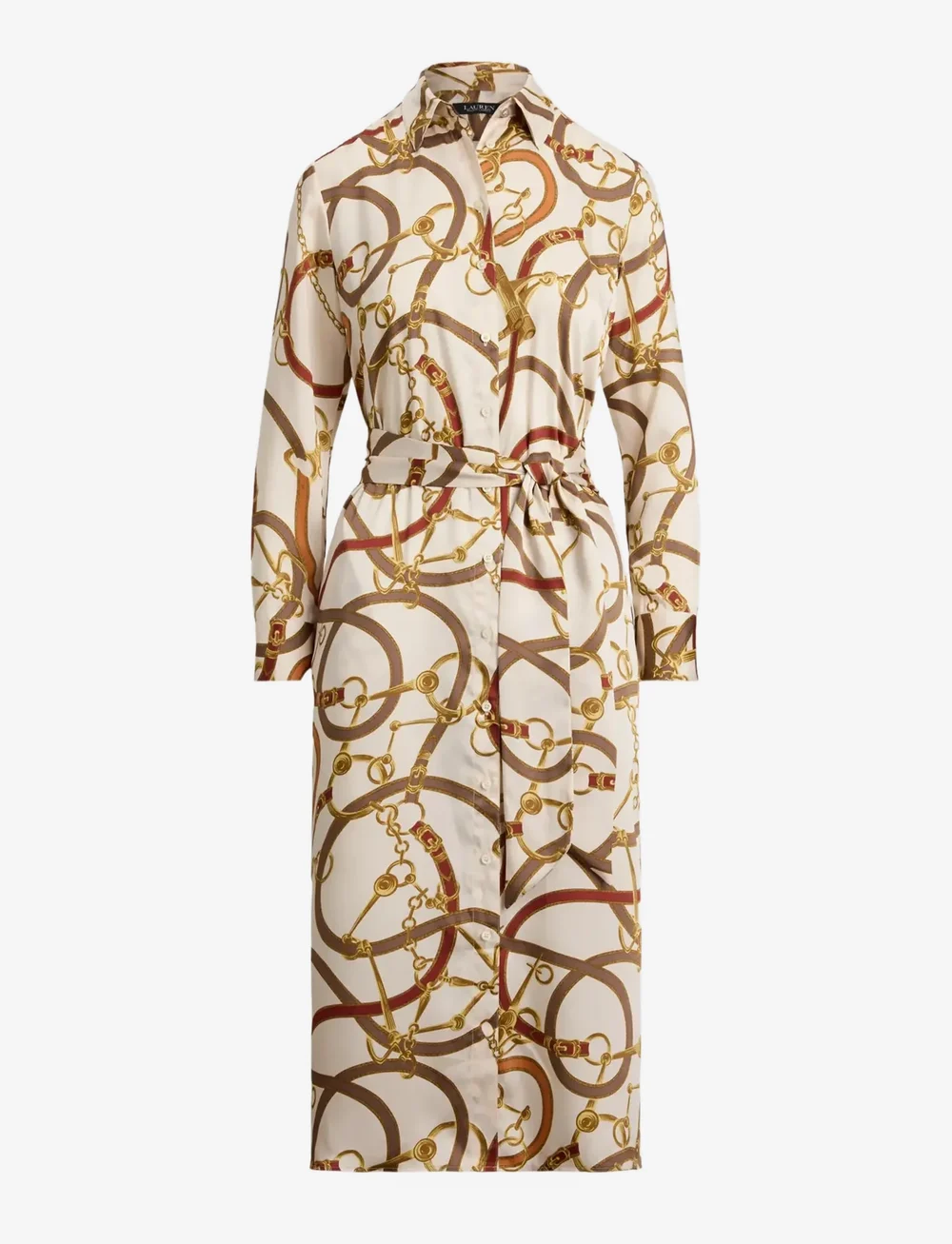 Lauren Ralph Lauren - Belting-Print Twill Shirtdress - skjortklänningar - cream multi - 1