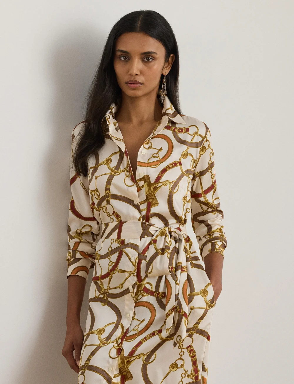 Lauren Ralph Lauren - Belting-Print Twill Shirtdress - skjortklänningar - cream multi - 0