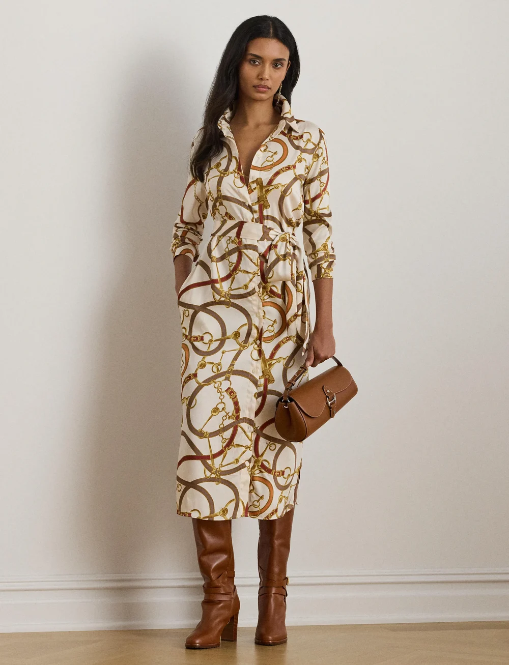 Lauren Ralph Lauren - Belting-Print Twill Shirtdress - skjortklänningar - cream multi - 3