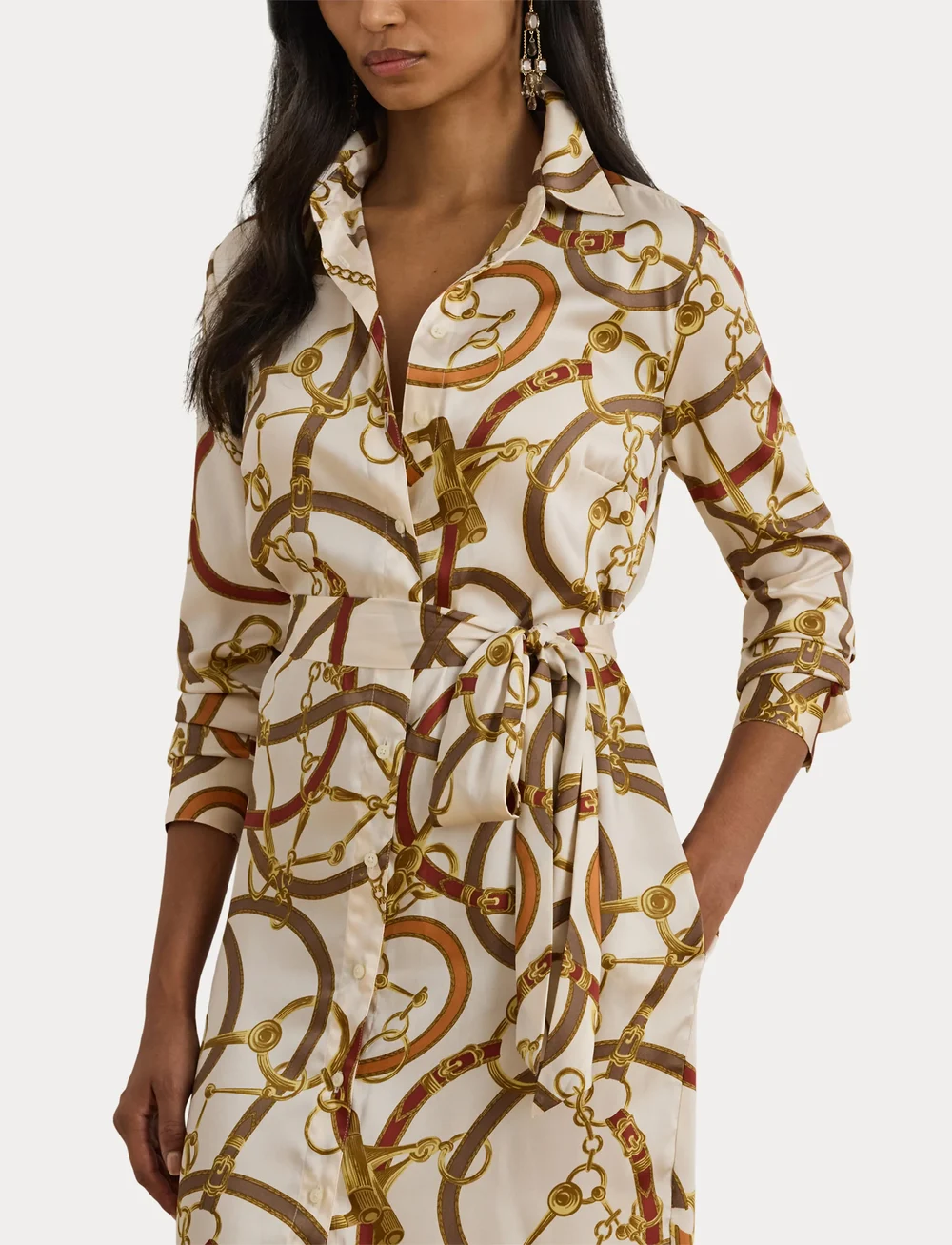 Lauren Ralph Lauren - Belting-Print Twill Shirtdress - skjortklänningar - cream multi - 5