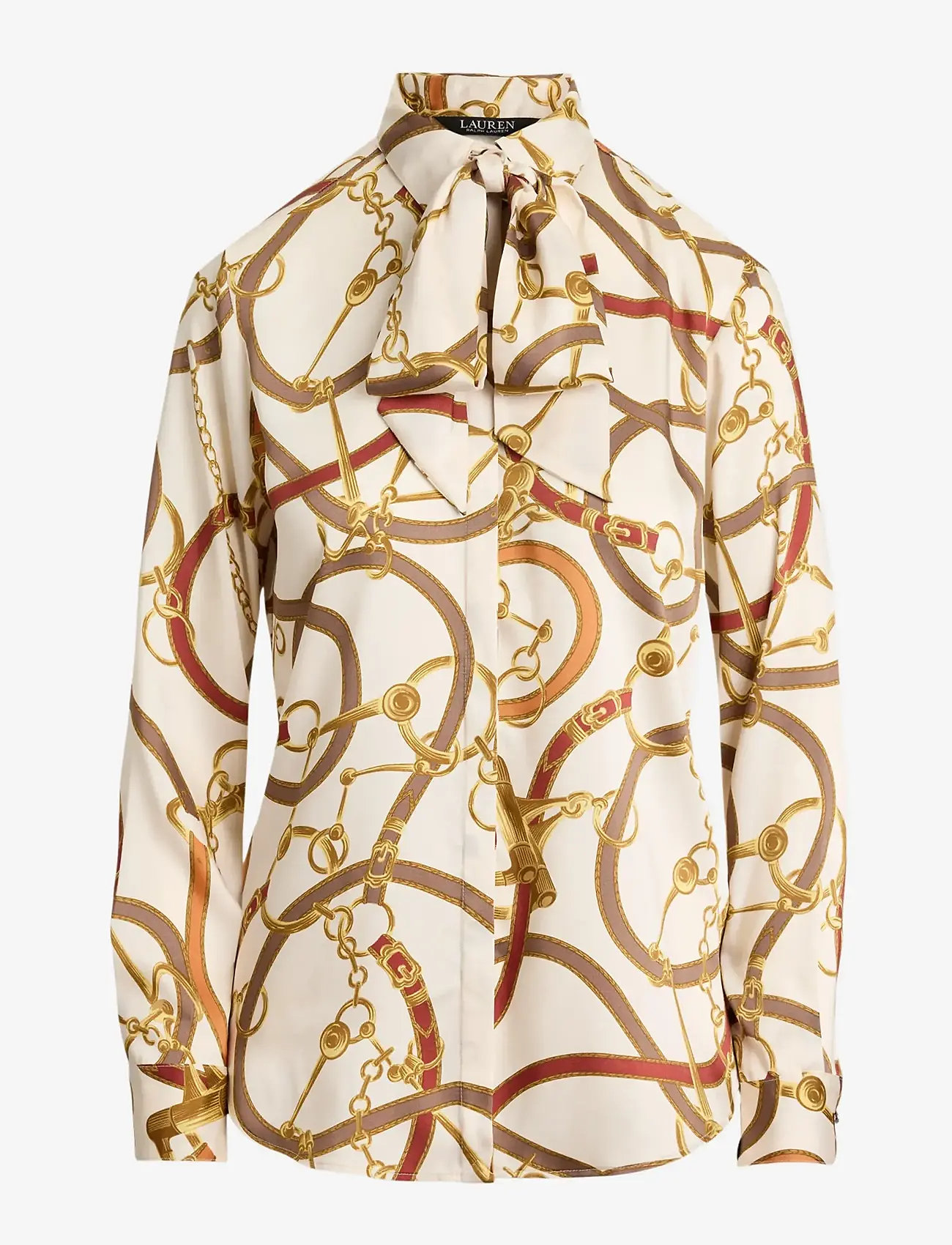 Lauren Ralph Lauren - Classic Fit Print Twill Tie-Neck Shirt - teksasärgid - cream multi - 1