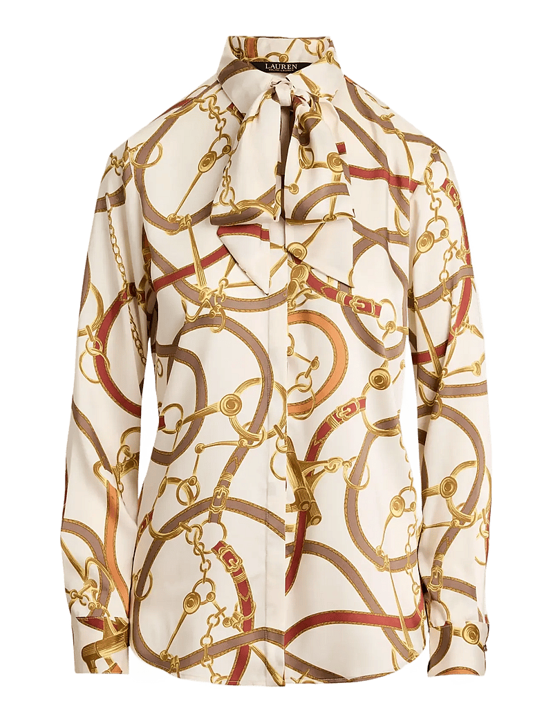 Lauren Ralph Lauren - Classic Fit Print Twill Tie-Neck Shirt - teksasärgid - cream multi - 1