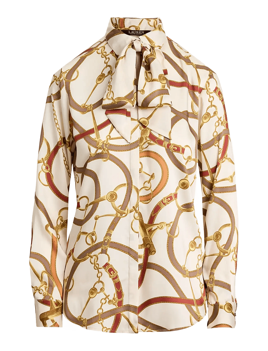 Lauren Ralph Lauren - Classic Fit Print Twill Tie-Neck Shirt - cream multi - 1