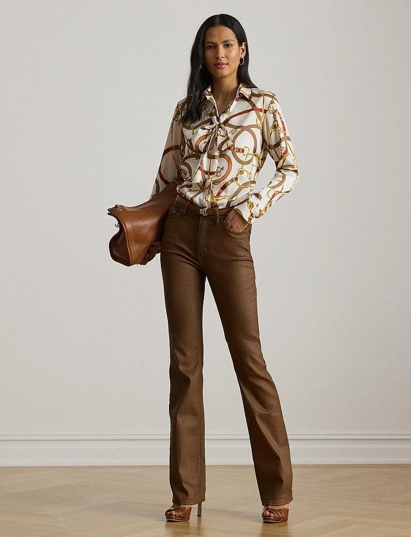 Lauren Ralph Lauren - Classic Fit Print Twill Tie-Neck Shirt - teksasärgid - cream multi - 0