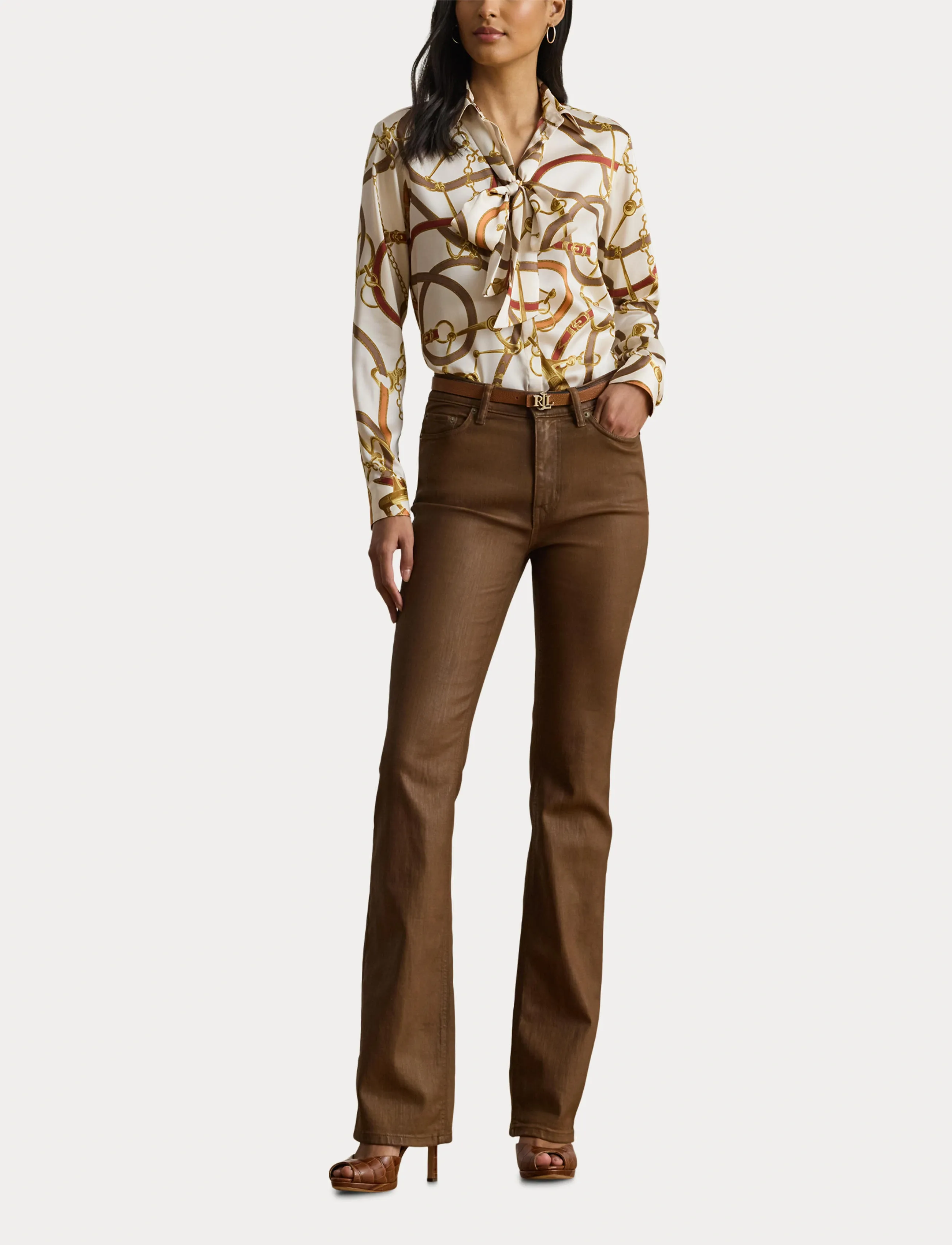 Lauren Ralph Lauren - Classic Fit Print Twill Tie-Neck Shirt - cream multi - 4