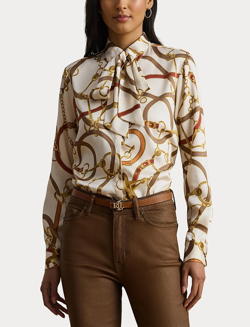 Lauren Ralph Lauren - Classic Fit Print Twill Tie-Neck Shirt - teksasärgid - cream multi - 5