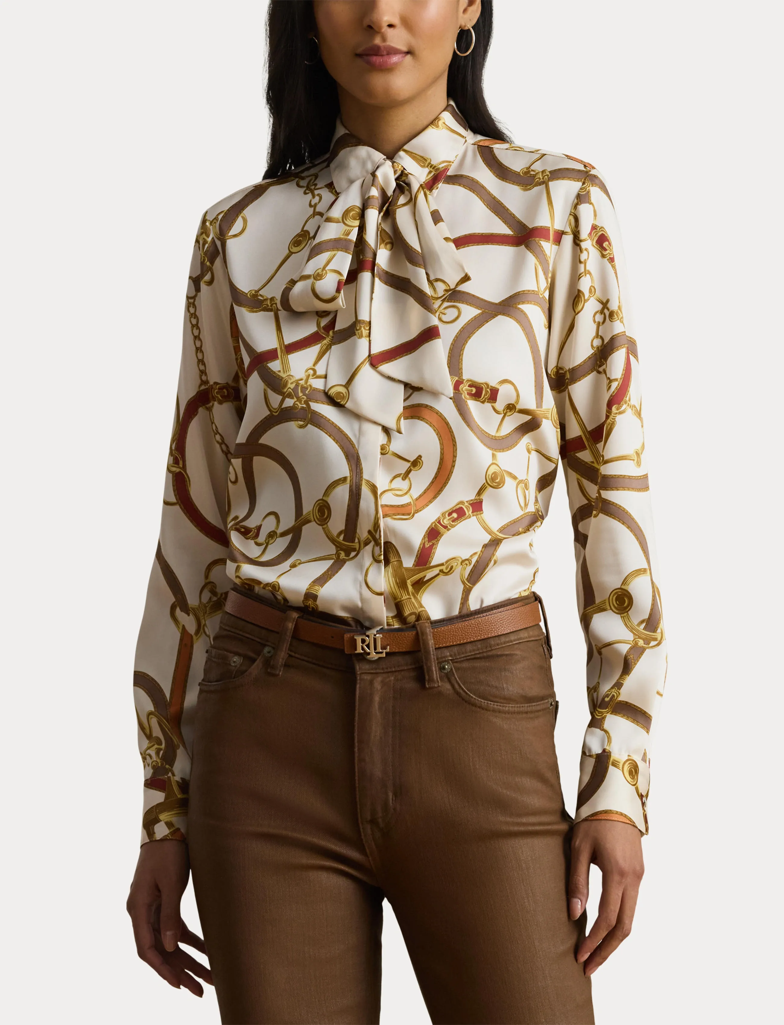 Lauren Ralph Lauren - Classic Fit Print Twill Tie-Neck Shirt - cream multi - 5