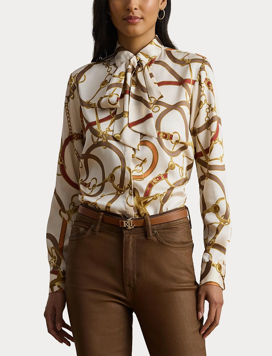 Lauren Ralph Lauren - Classic Fit Print Twill Tie-Neck Shirt - cream multi - 5