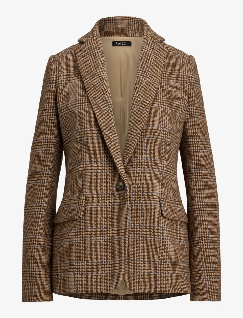 Lauren Ralph Lauren - Glen Plaid Wool-Blend Twill Blazer - enkelknäppta kavajer - taupe multi - 1