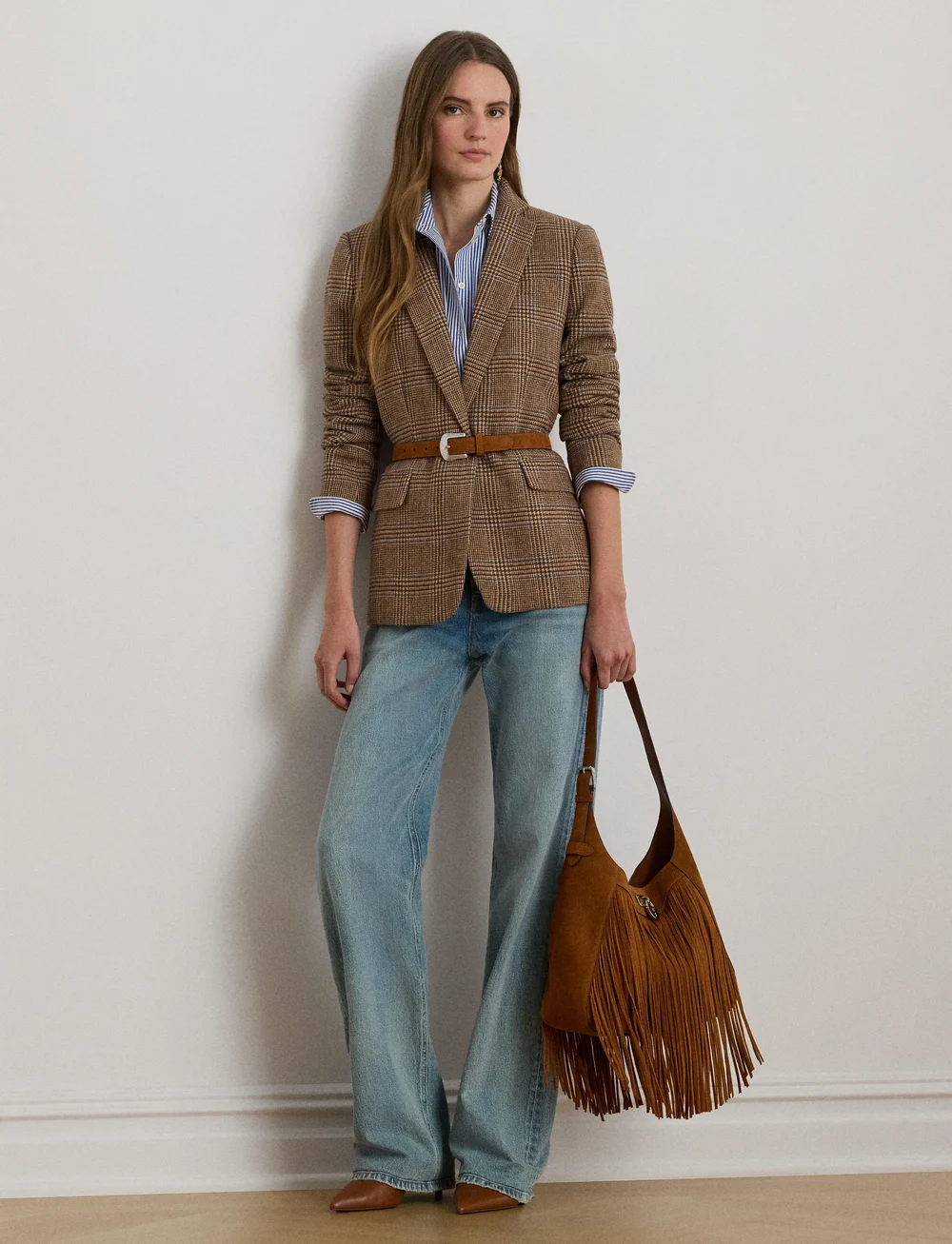 Lauren Ralph Lauren - Glen Plaid Wool-Blend Twill Blazer - enkelknäppta kavajer - taupe multi - 0