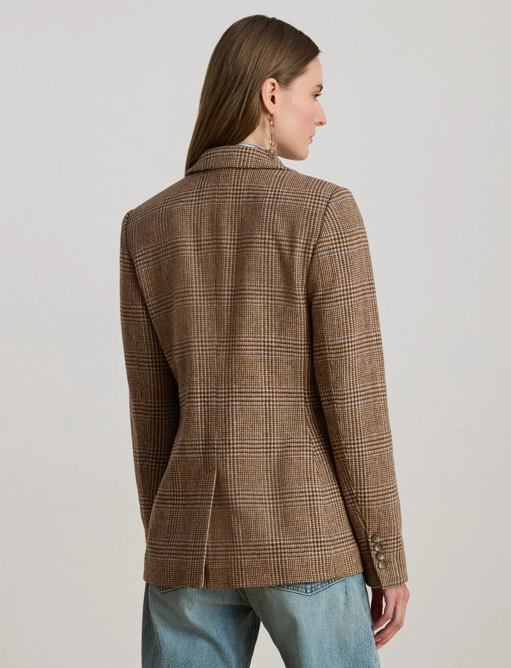 Lauren Ralph Lauren - Glen Plaid Wool-Blend Twill Blazer - enkelknäppta kavajer - taupe multi - 2