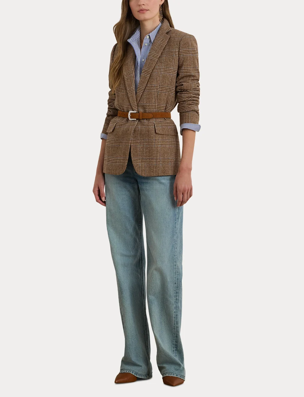 Lauren Ralph Lauren - Glen Plaid Wool-Blend Twill Blazer - enkelknäppta kavajer - taupe multi - 4