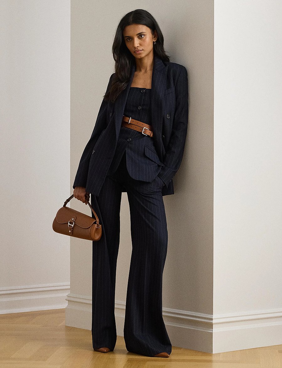 Lauren Ralph Lauren - Double-Breasted Pinstripe Twill Blazer - navy/cream - 0