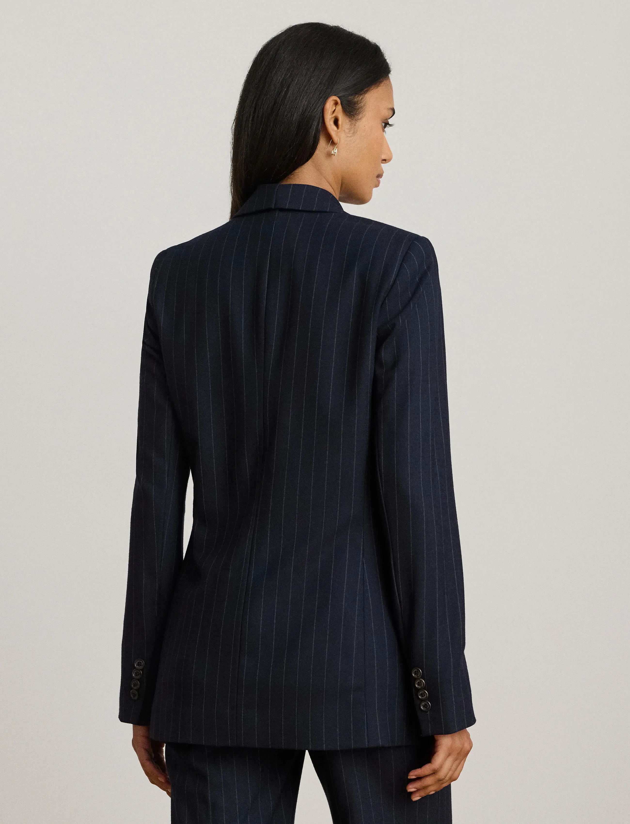 Lauren Ralph Lauren - Double-Breasted Pinstripe Twill Blazer - navy/cream - 3