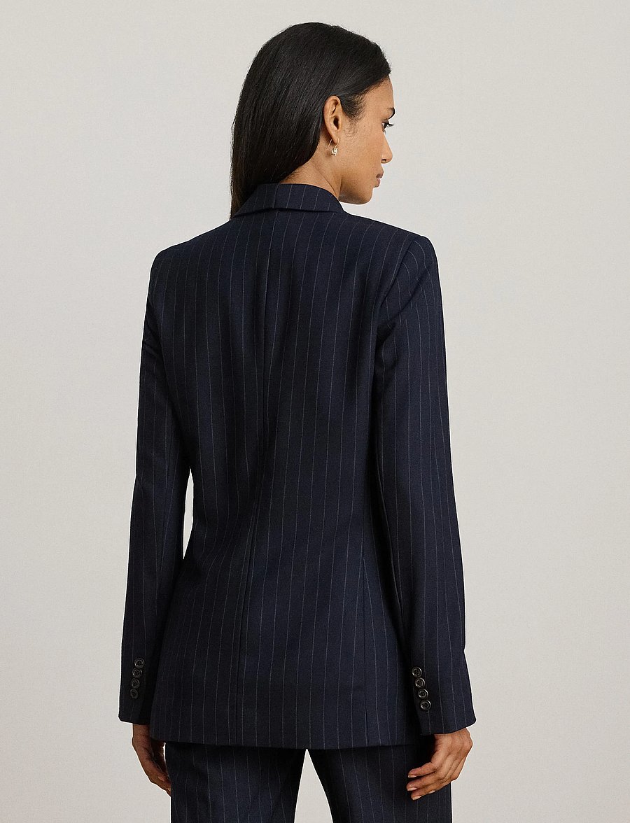 Lauren Ralph Lauren - Double-Breasted Pinstripe Twill Blazer - navy/cream - 3