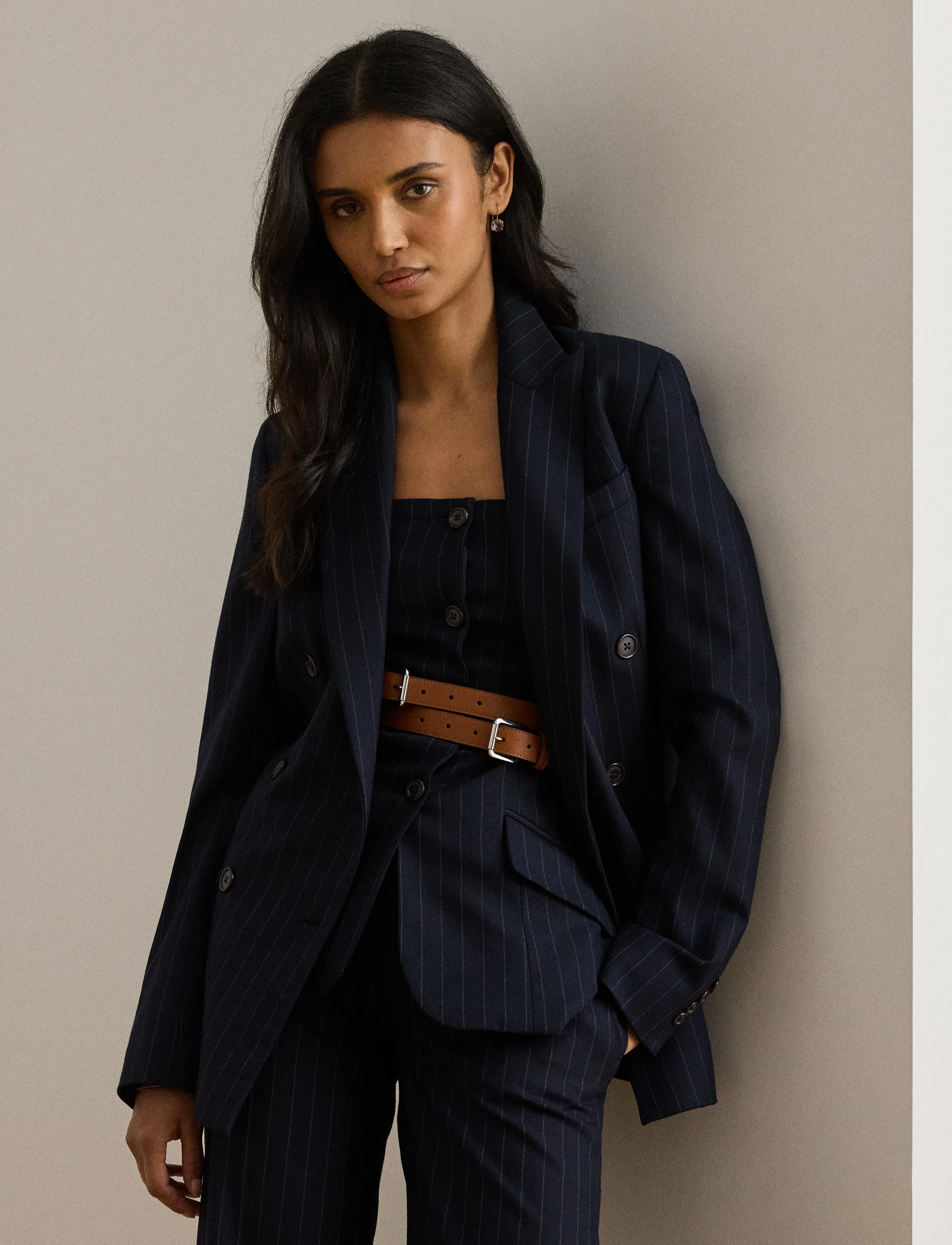 Lauren Ralph Lauren - Double-Breasted Pinstripe Twill Blazer - navy/cream - 4