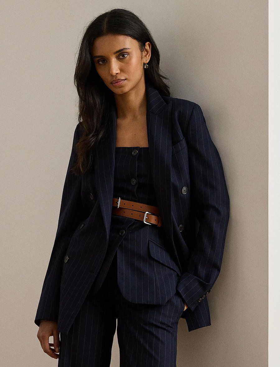 Lauren Ralph Lauren - Double-Breasted Pinstripe Twill Blazer - navy/cream - 4