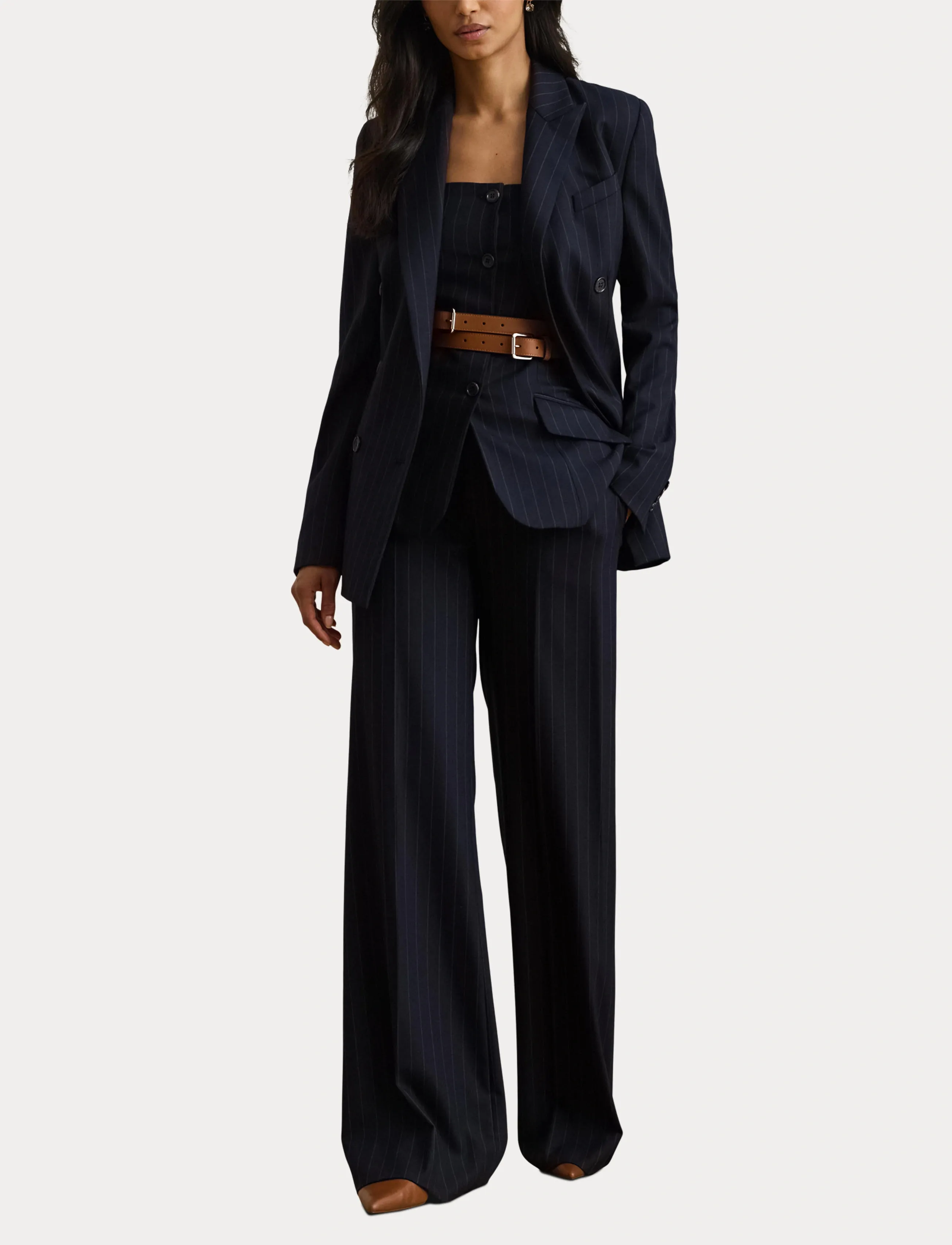 Lauren Ralph Lauren - Double-Breasted Pinstripe Twill Blazer - navy/cream - 5