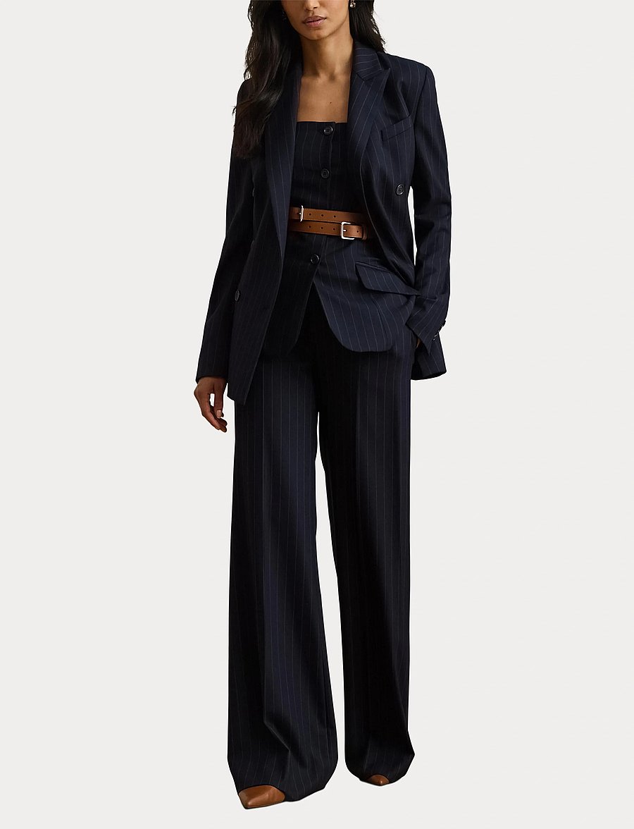 Lauren Ralph Lauren - Double-Breasted Pinstripe Twill Blazer - navy/cream - 5