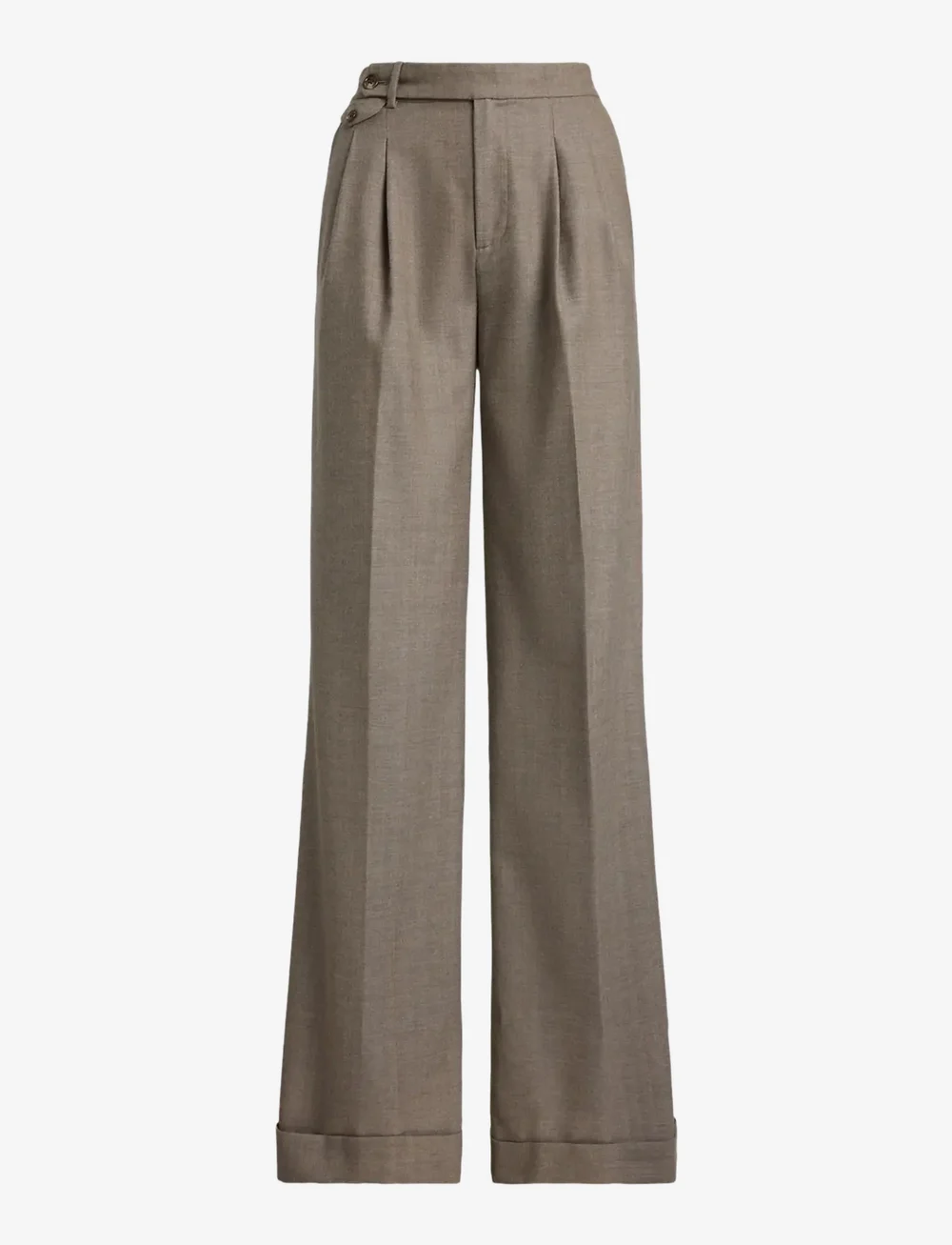Lauren Ralph Lauren - Pleated Wool Herringbone Wide-Leg Pant - kostymbyxor - taupe/grey multi - 1