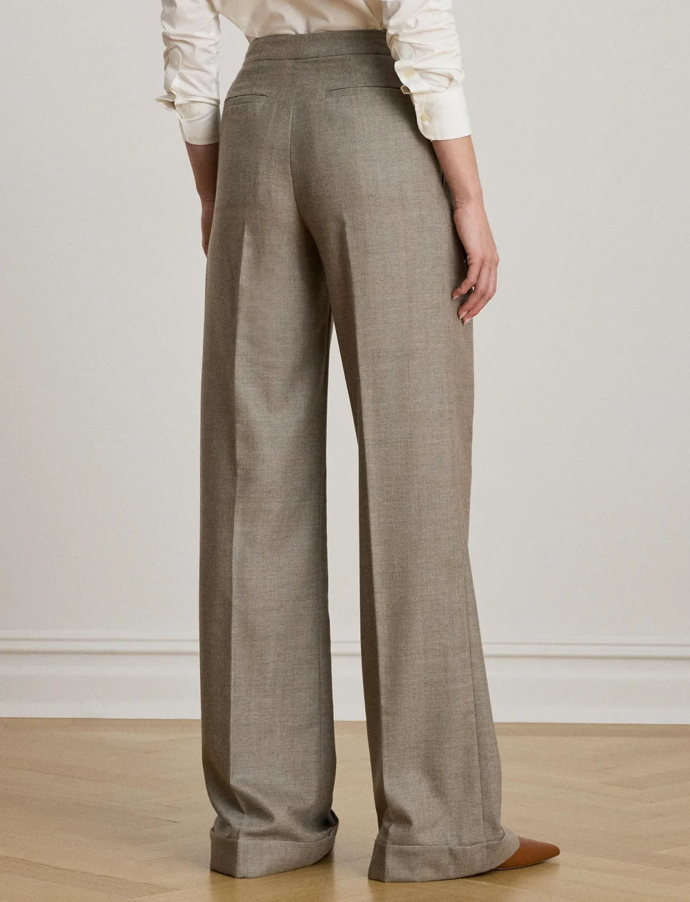Lauren Ralph Lauren - Pleated Wool Herringbone Wide-Leg Pant - kostymbyxor - taupe/grey multi - 2