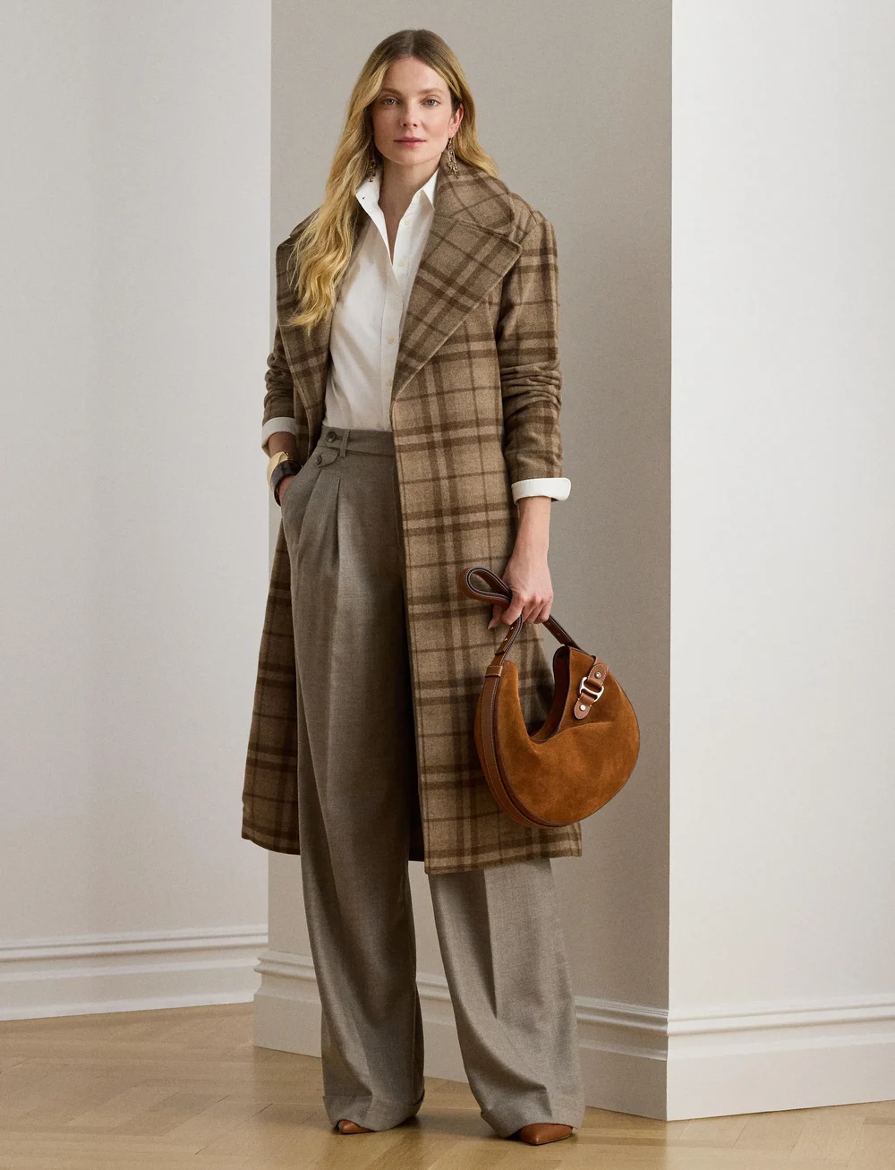 Lauren Ralph Lauren - Pleated Wool Herringbone Wide-Leg Pant - kostymbyxor - taupe/grey multi - 3