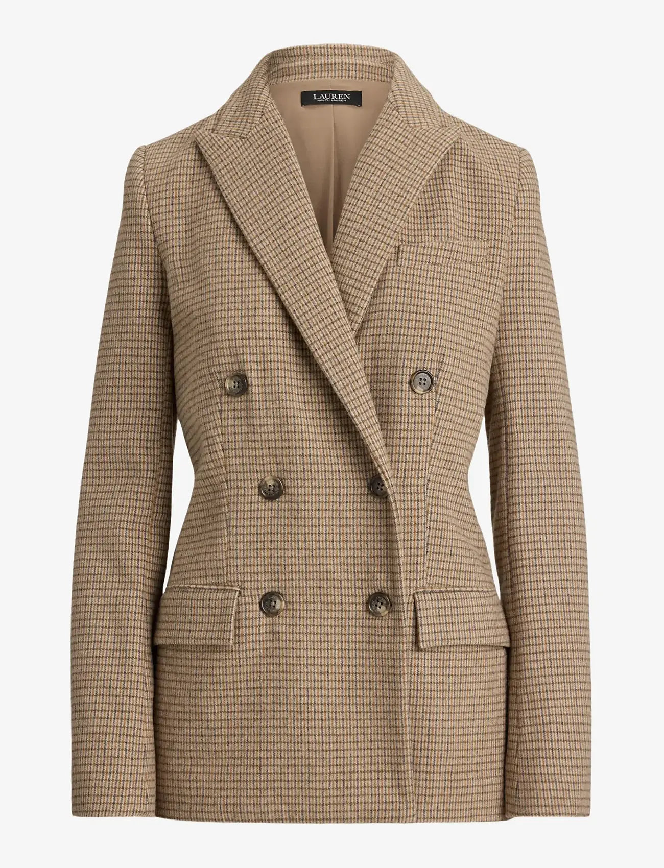 Lauren Ralph Lauren - Double-Breasted Wool-Blend Twill Blazer - dobbeltradede blazere - brown/taupe multi - 1