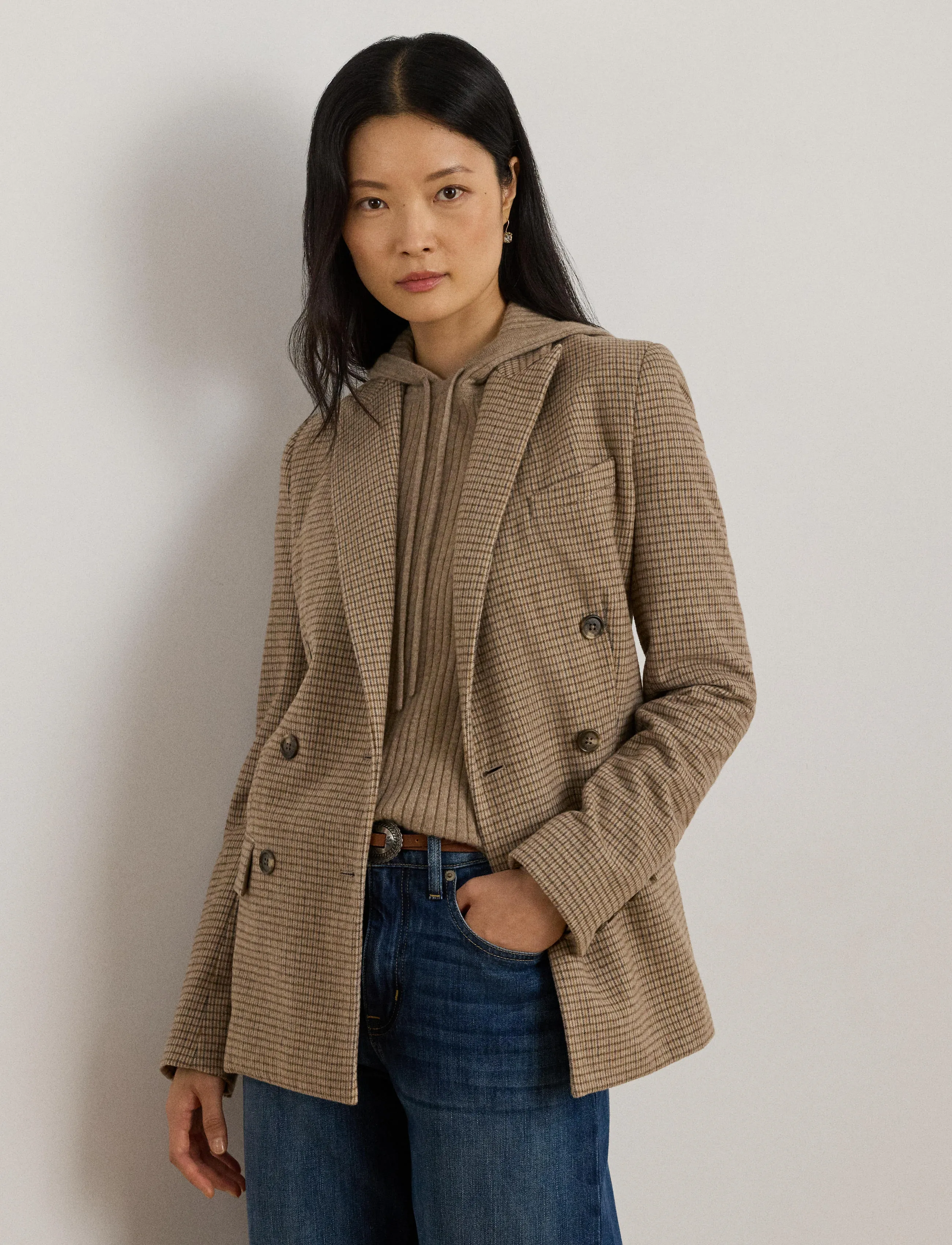 Lauren Ralph Lauren - Double-Breasted Wool-Blend Twill Blazer - brown/taupe multi - 3