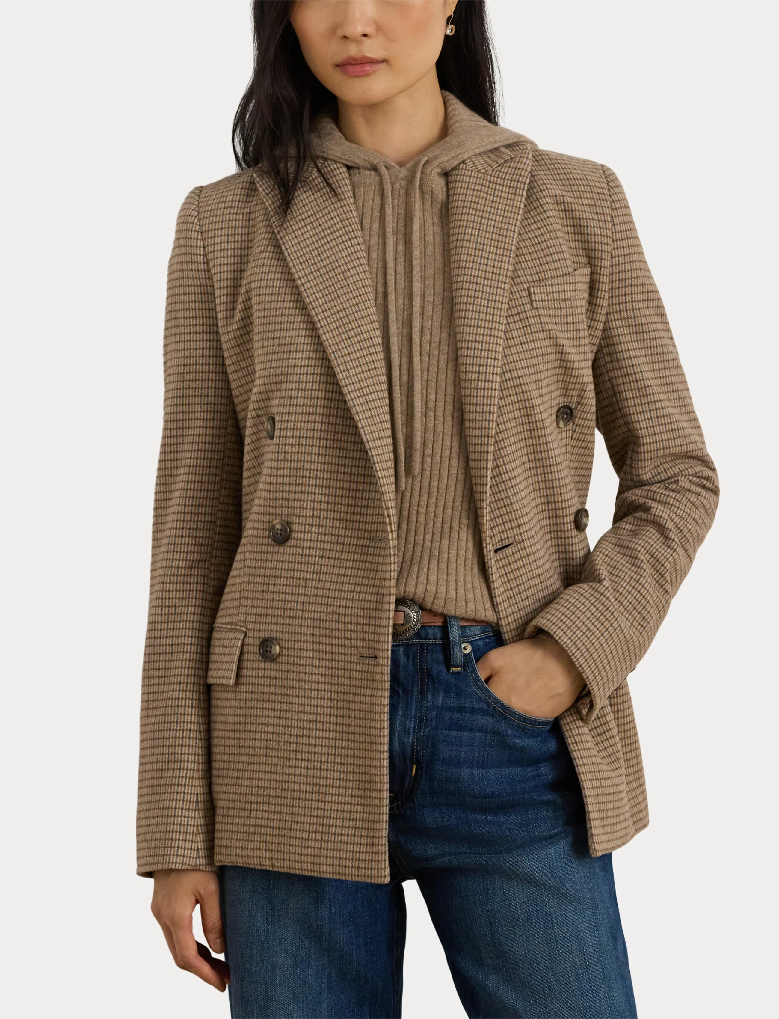 Lauren Ralph Lauren - Double-Breasted Wool-Blend Twill Blazer - brown/taupe multi - 5