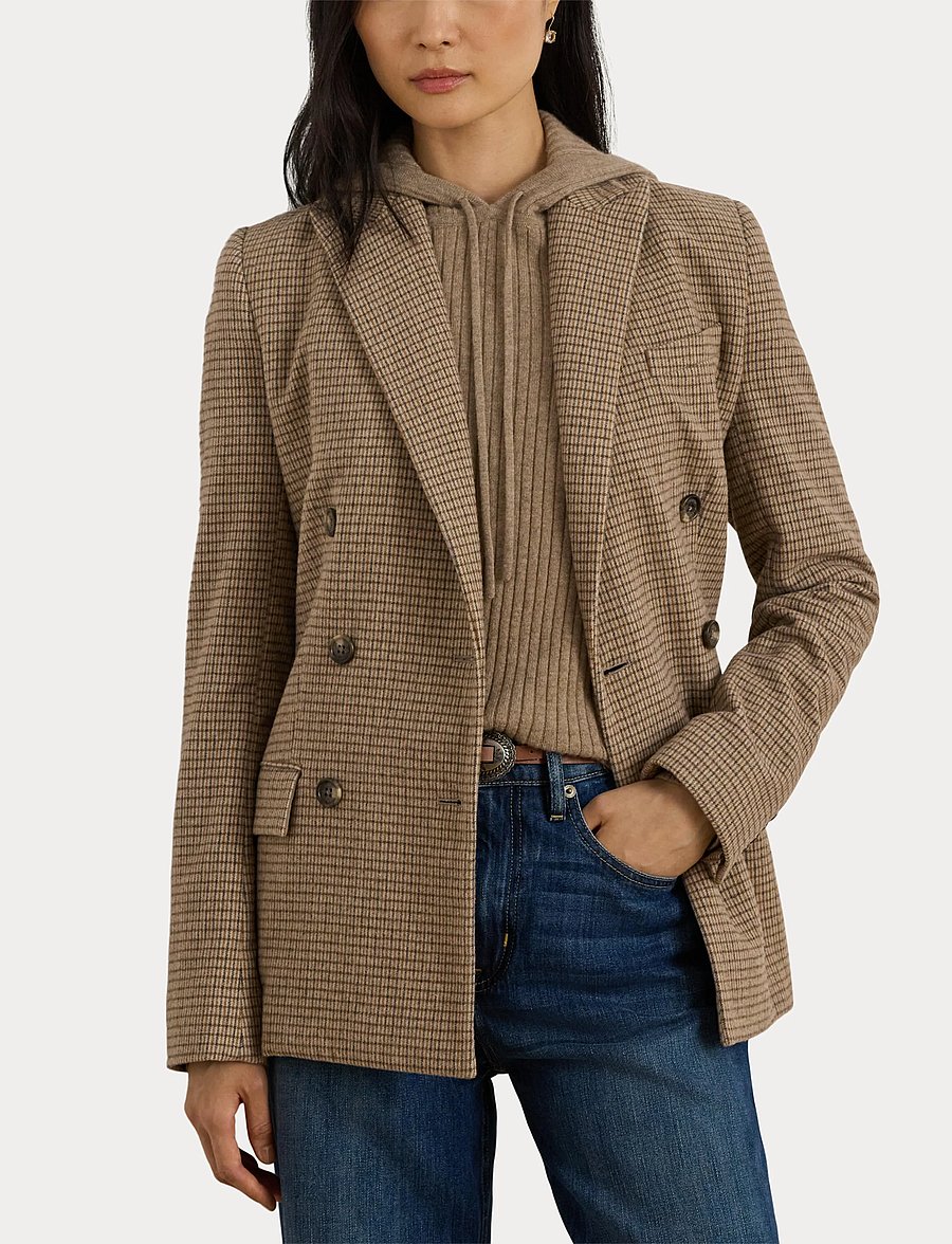 Lauren Ralph Lauren - Double-Breasted Wool-Blend Twill Blazer - brown/taupe multi - 5