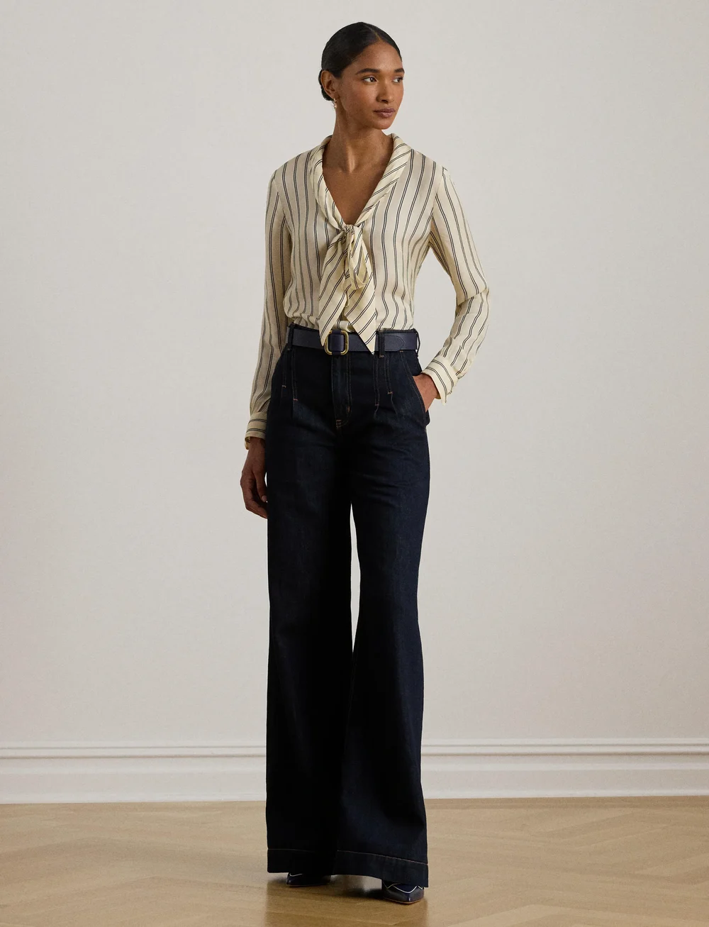 Lauren Ralph Lauren - VISCOSE STRIPE-TOP - jeansowe koszule - cream/navy - 0